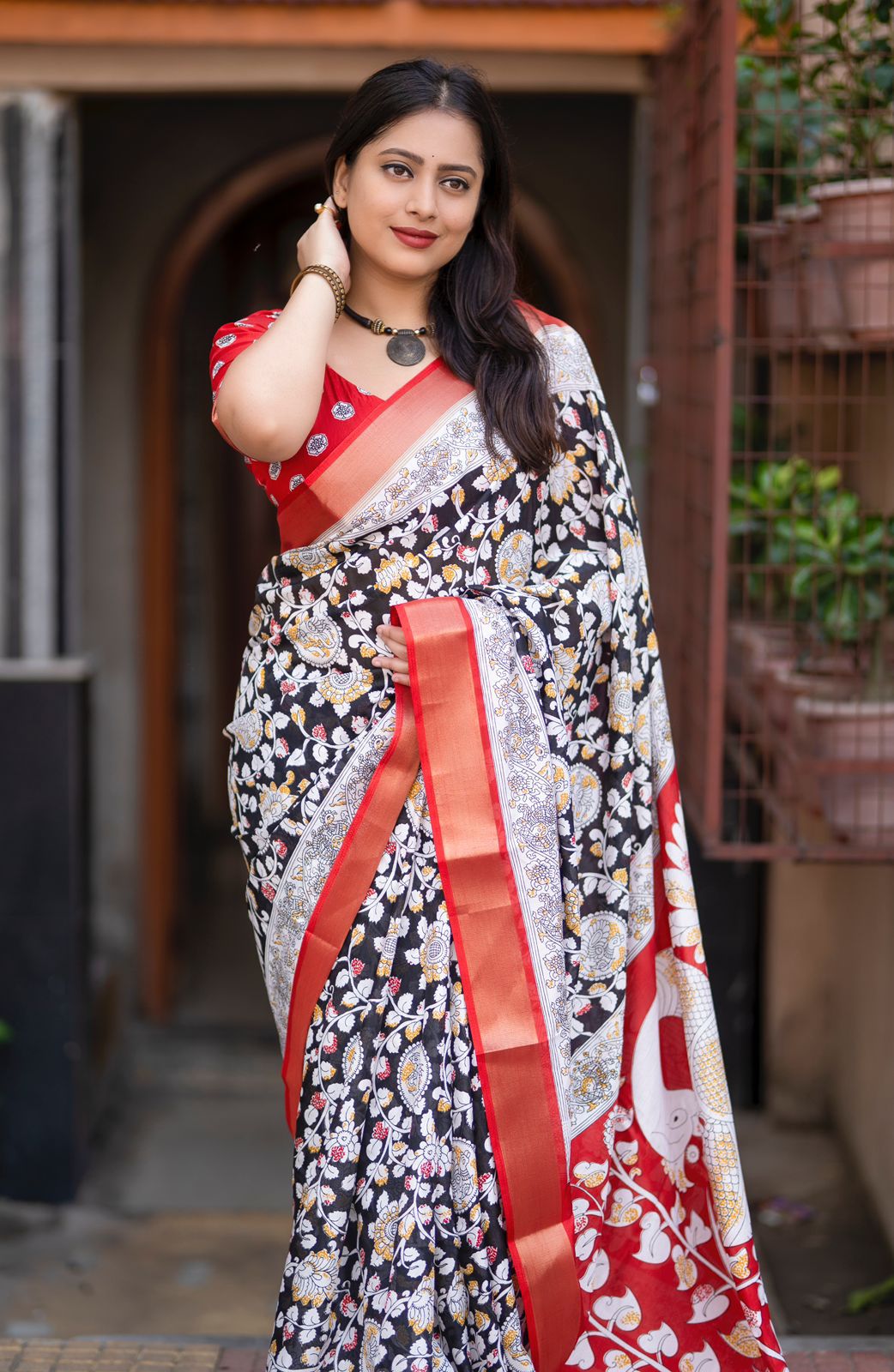 Kayatri New  Fancy Kalamkari Printed Saree