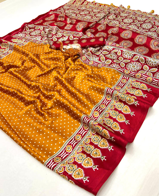 Kayatri New Lagdi Gaji Crepe Soft Silk Ajrakh Print Saree