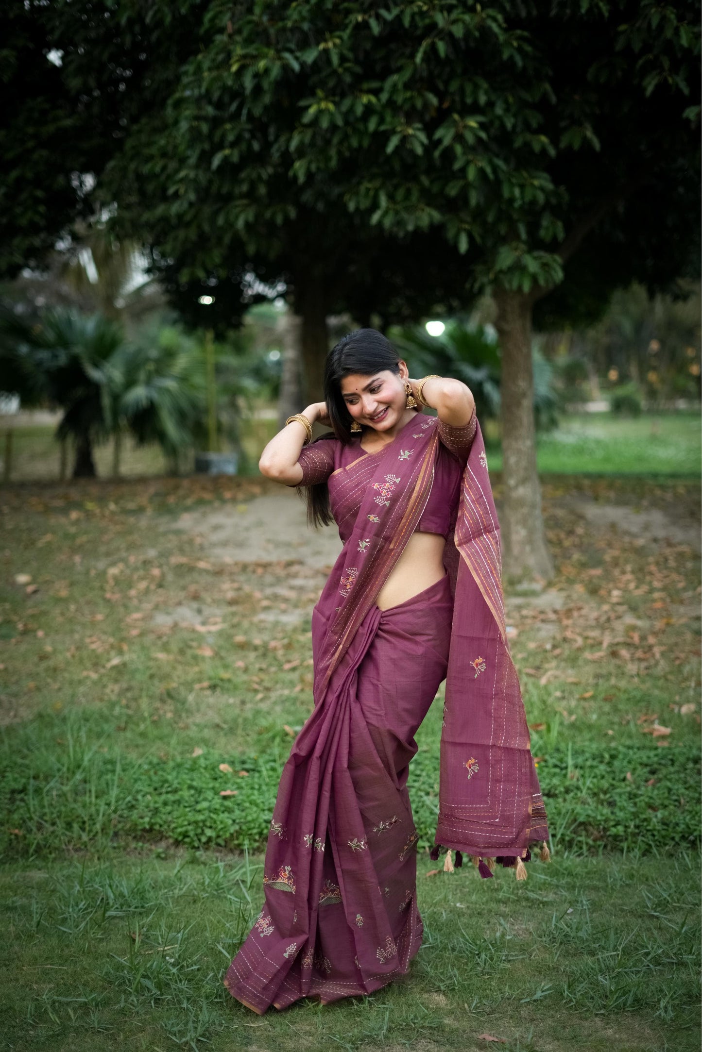 Kayatri New Khadi Tussar Silk Thread Work Saree