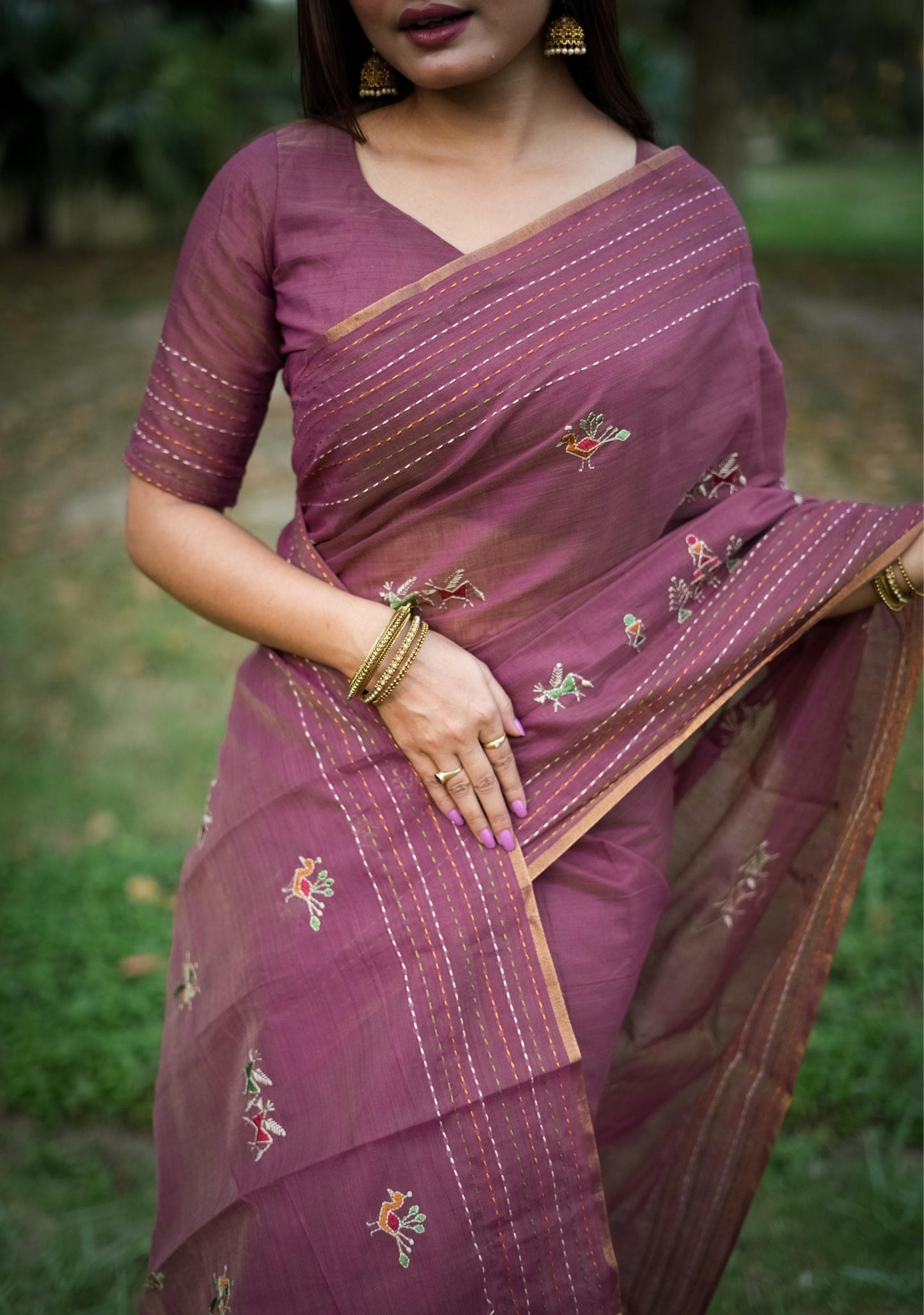 Kayatri New Khadi Tussar Silk Thread Work Saree