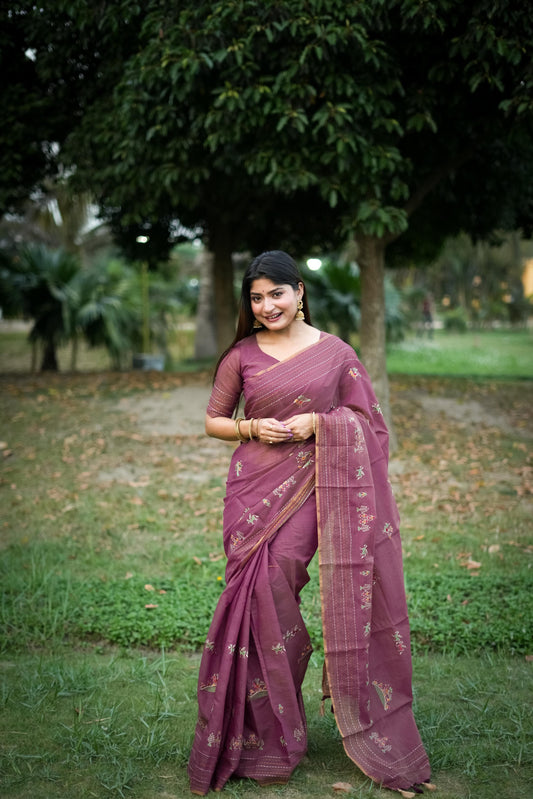 Kayatri New Khadi Tussar Silk Thread Work Saree