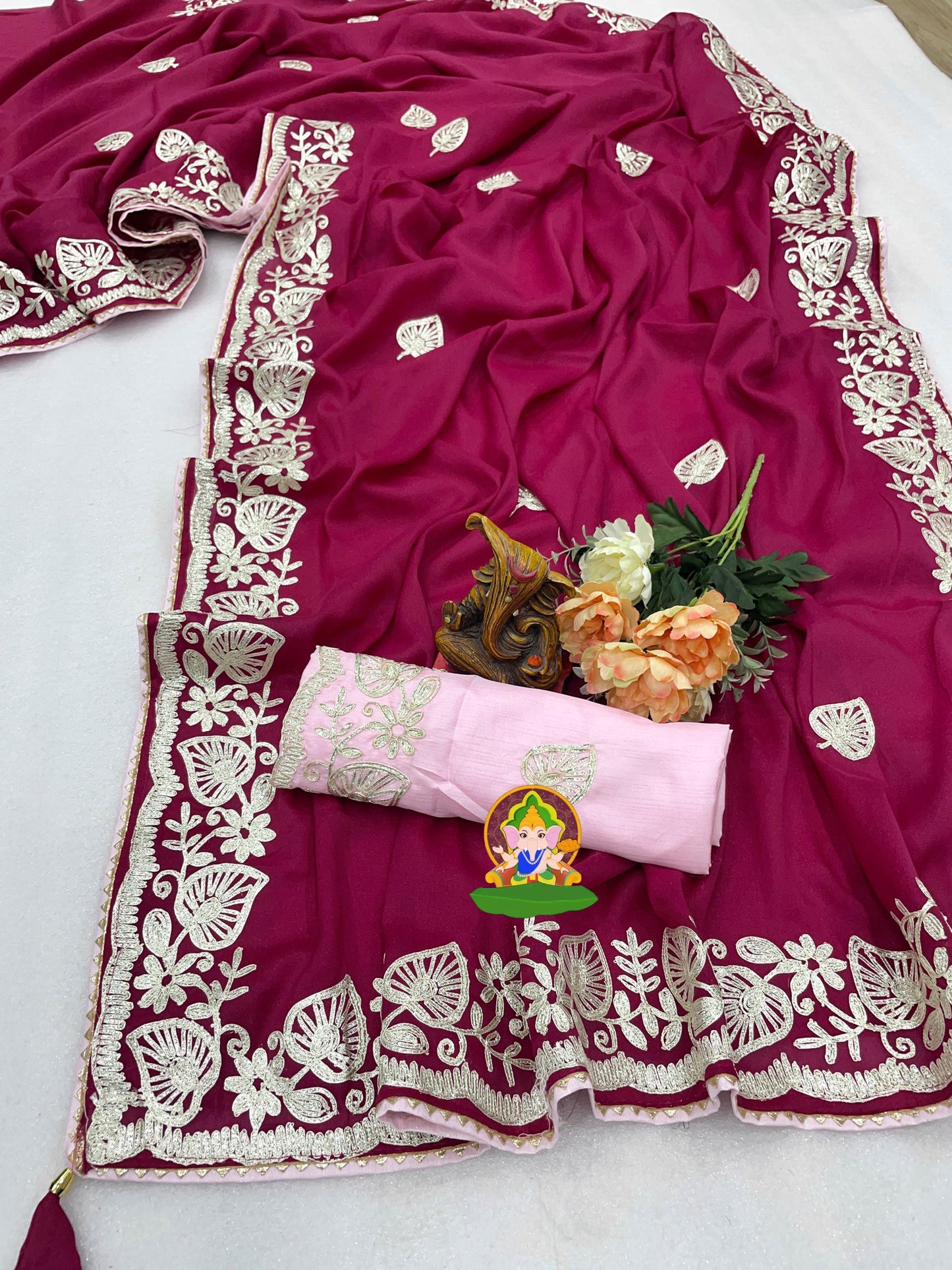 Kayatri New Soft Metalic Georgette Gota Ribbon C-Pallu Work Saree