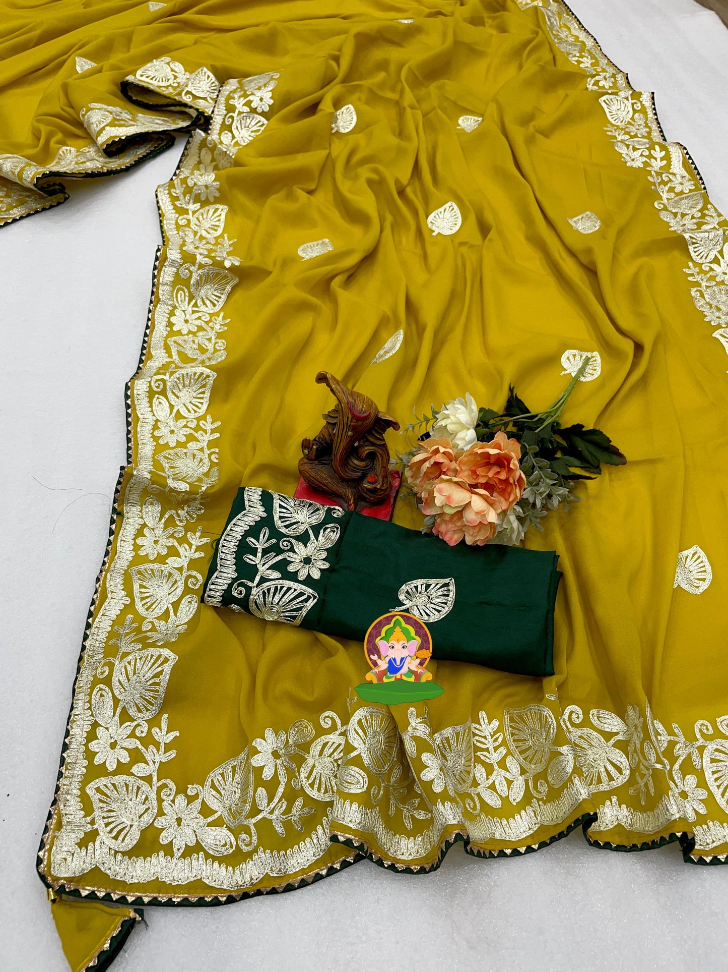 Kayatri New Soft Metalic Georgette Gota Ribbon C-Pallu Work Saree