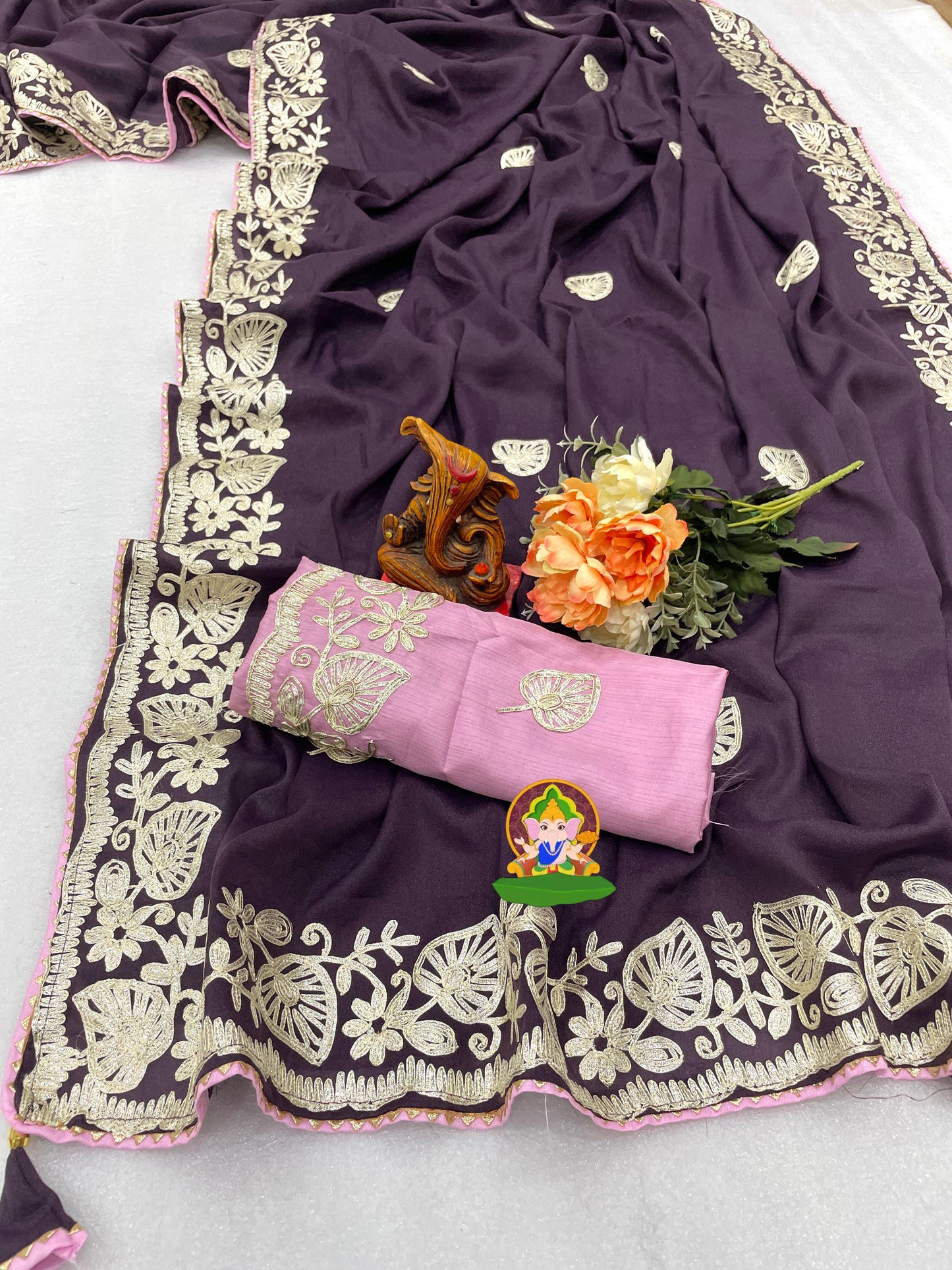 Kayatri New Soft Metalic Georgette Gota Ribbon C-Pallu Work Saree