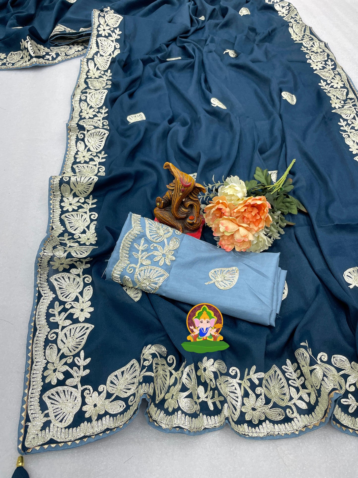 Kayatri New Soft Metalic Georgette Gota Ribbon C-Pallu Work Saree