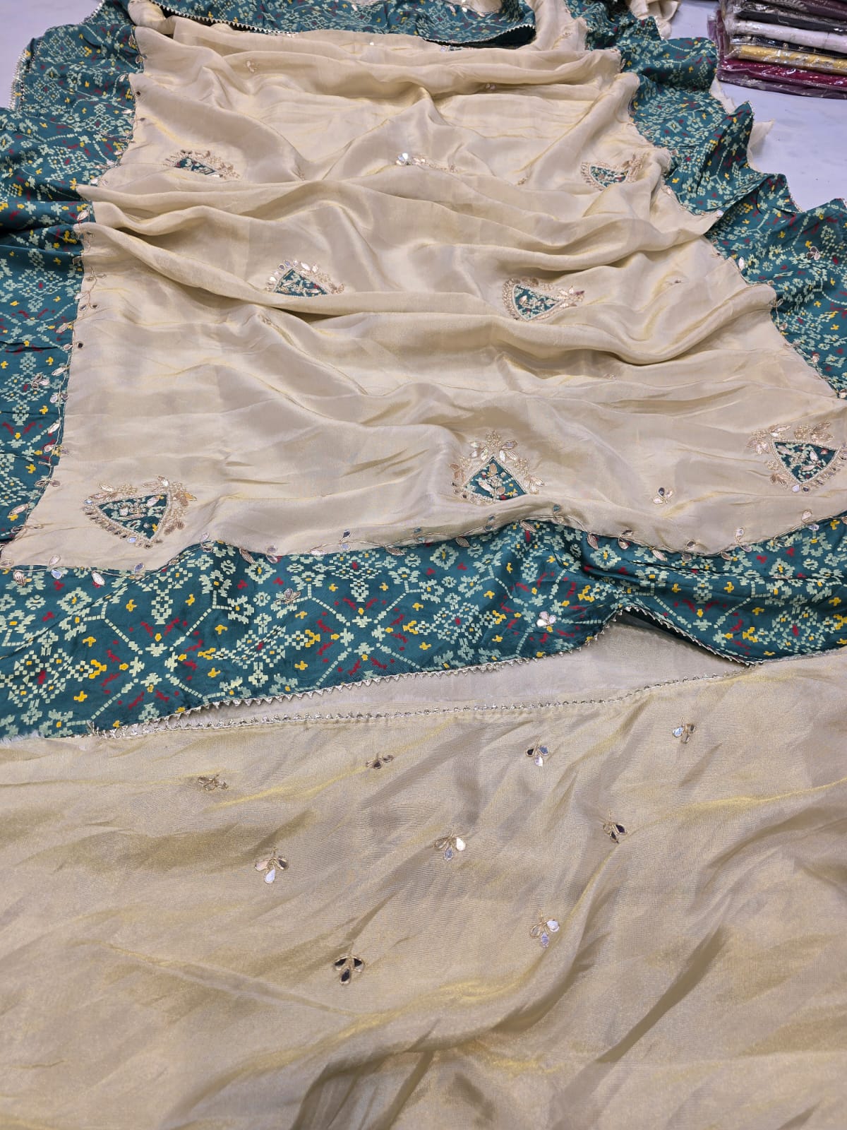 Kayatri New Pure Cosmos Tissue Pearl Dabka Gotapatti Work Saree