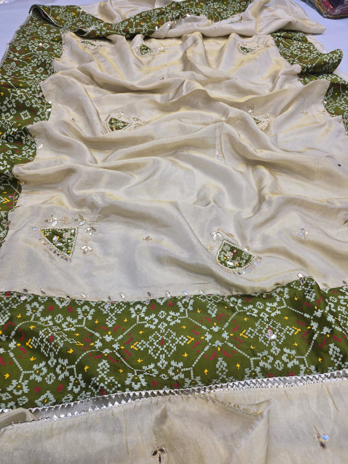 Kayatri New Pure Cosmos Tissue Pearl Dabka Gotapatti Work Saree