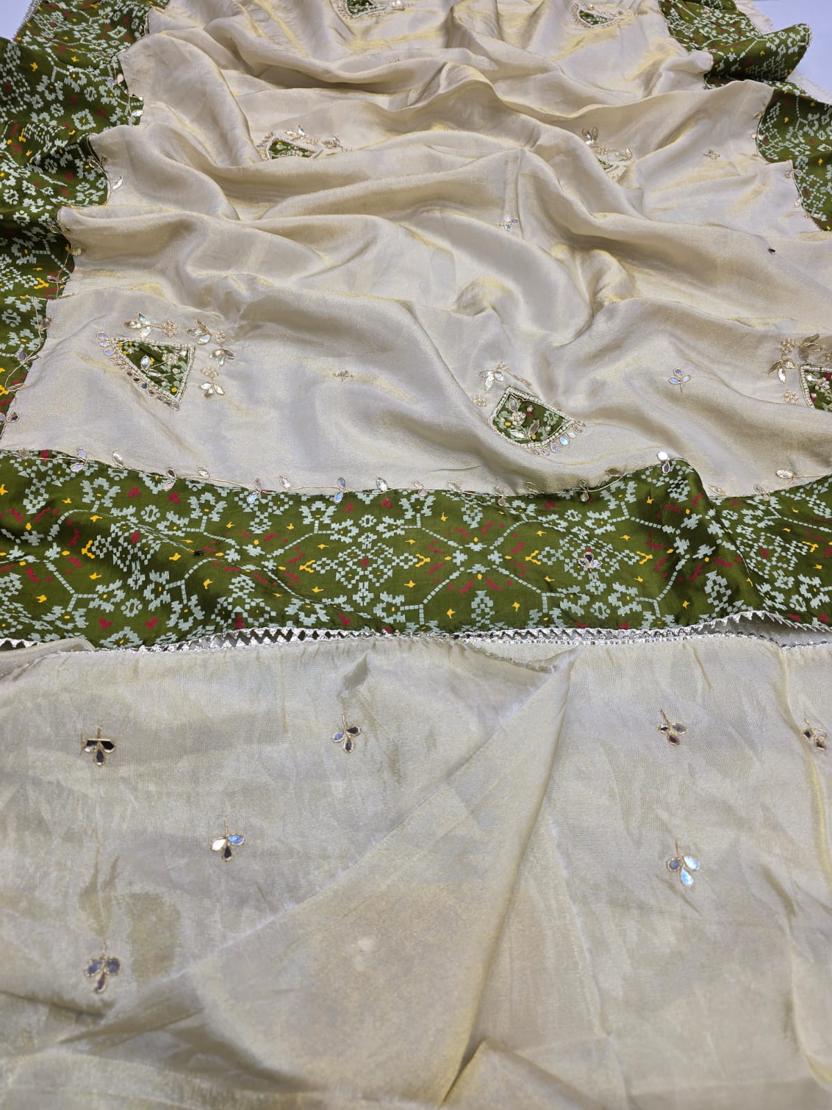 Kayatri New Pure Cosmos Tissue Pearl Dabka Gotapatti Work Saree