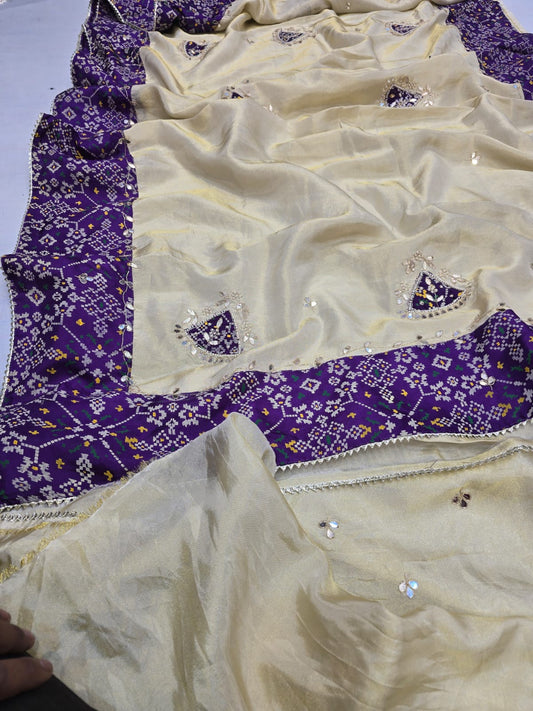 Kayatri New Pure Cosmos Tissue Pearl Dabka Gotapatti Work Saree