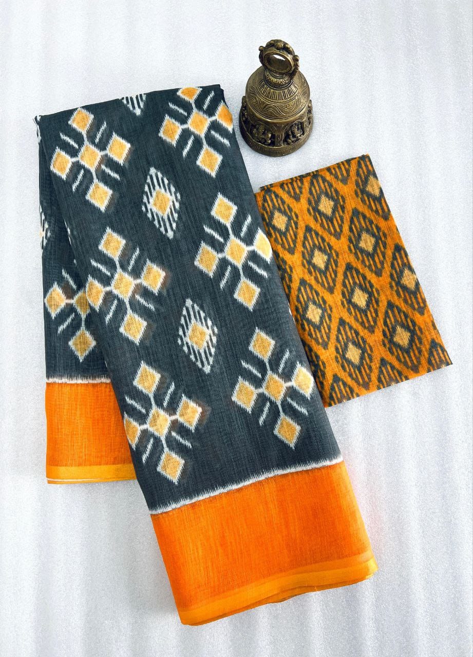 Kayatri New Plain Linen Digital Print Saree