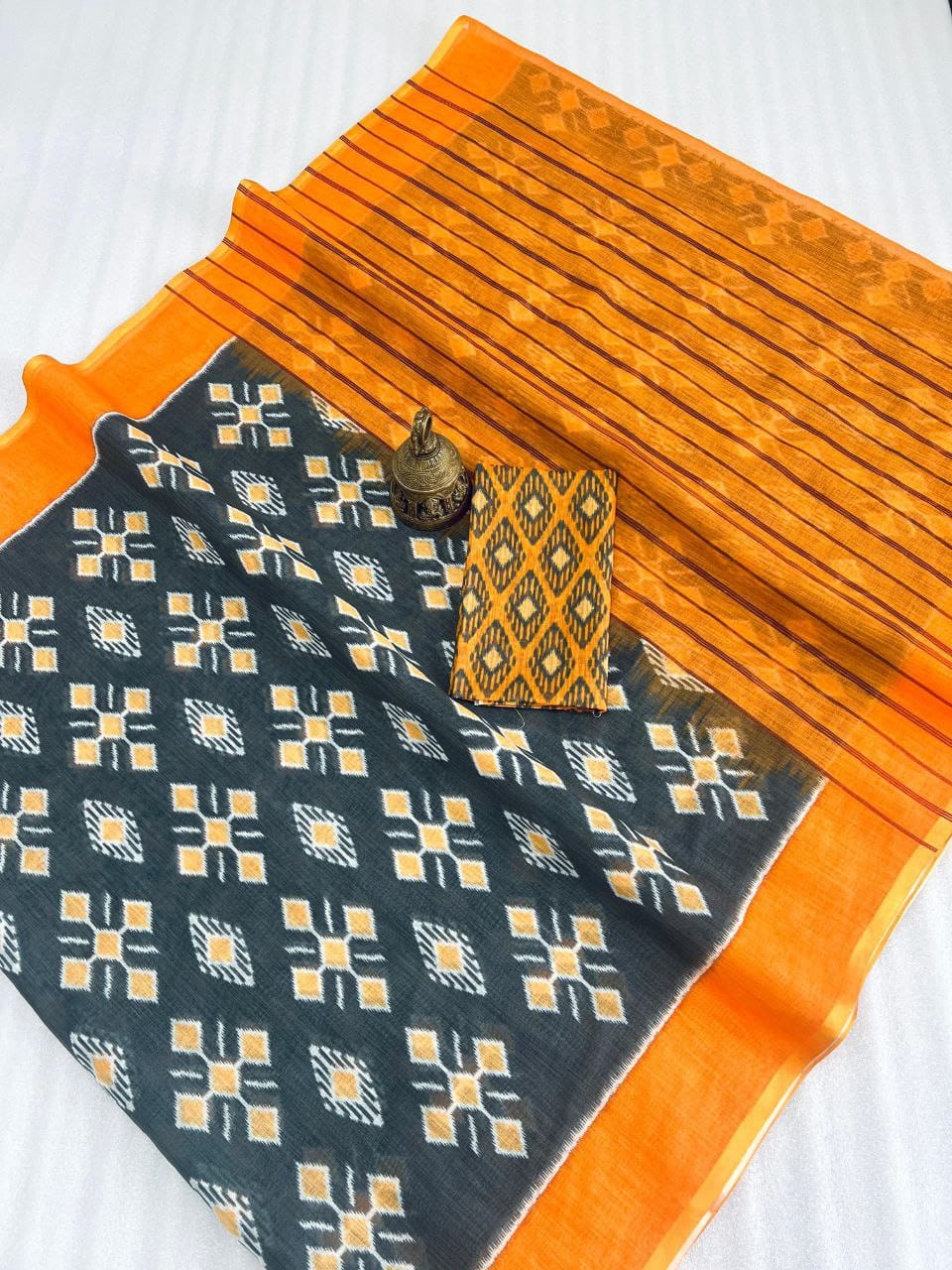 Kayatri New Plain Linen Digital Print Saree