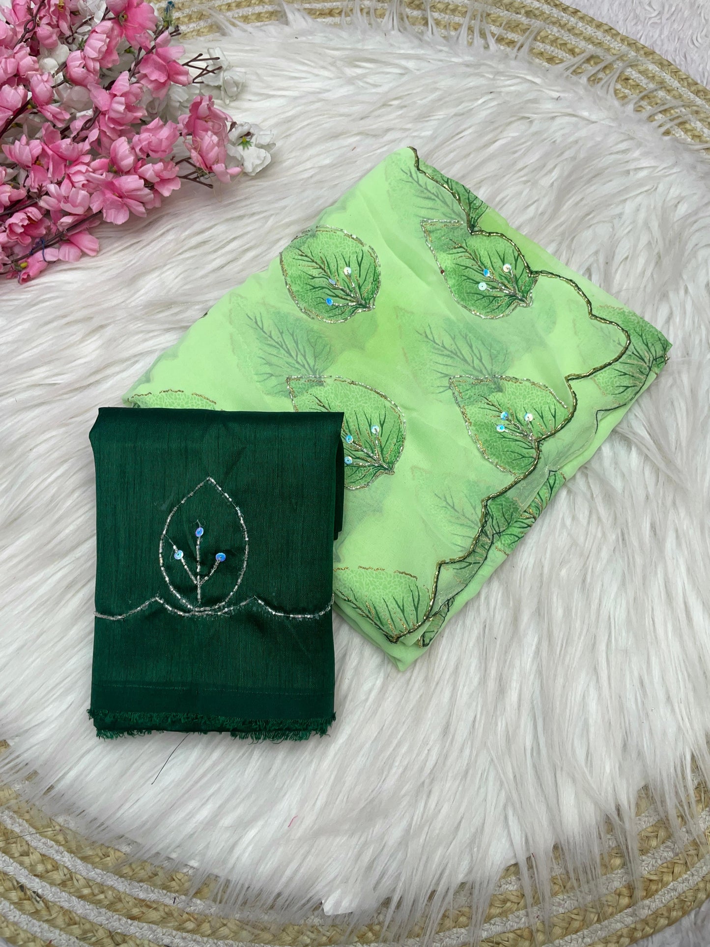 Kayatri New Wetless Zari Print Khatli Cutdana Handwork Saree
