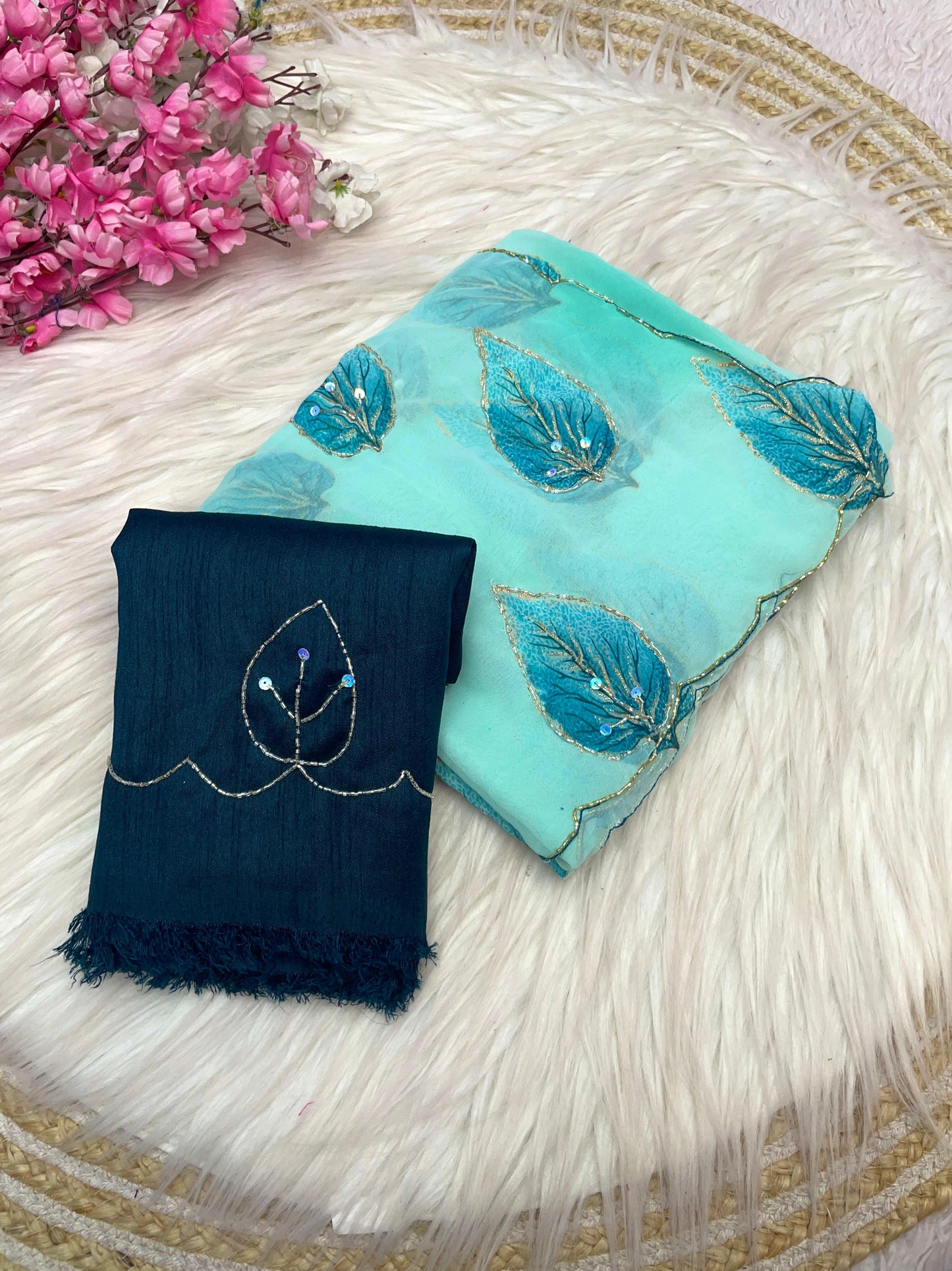 Kayatri New Wetless Zari Print Khatli Cutdana Handwork Saree