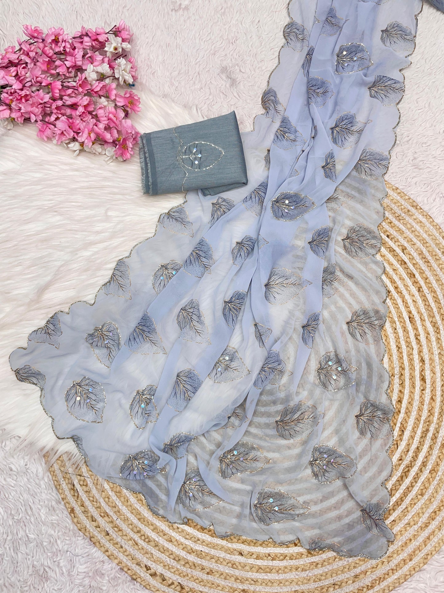 Kayatri New Wetless Zari Print Khatli Cutdana Handwork Saree