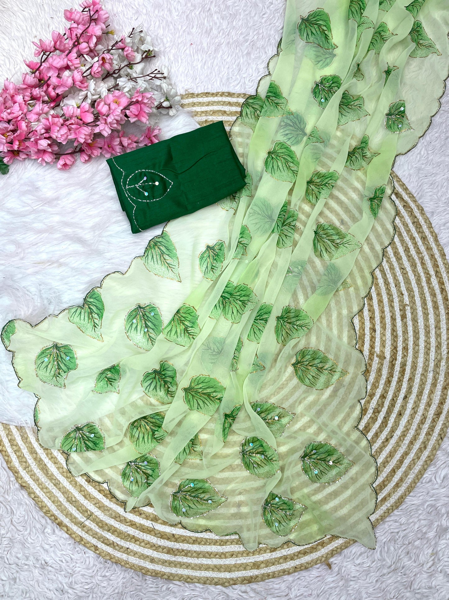 Kayatri New Wetless Zari Print Khatli Cutdana Handwork Saree
