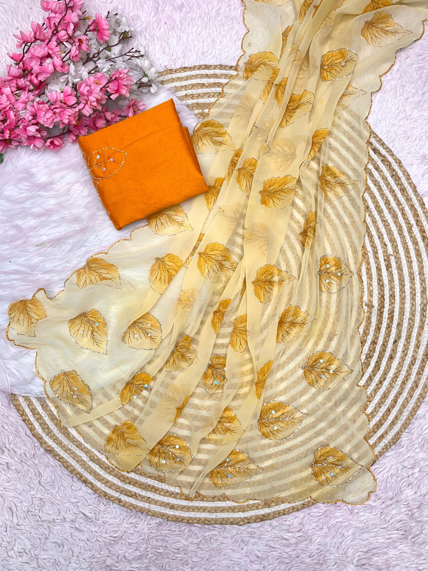 Kayatri New Wetless Zari Print Khatli Cutdana Handwork Saree