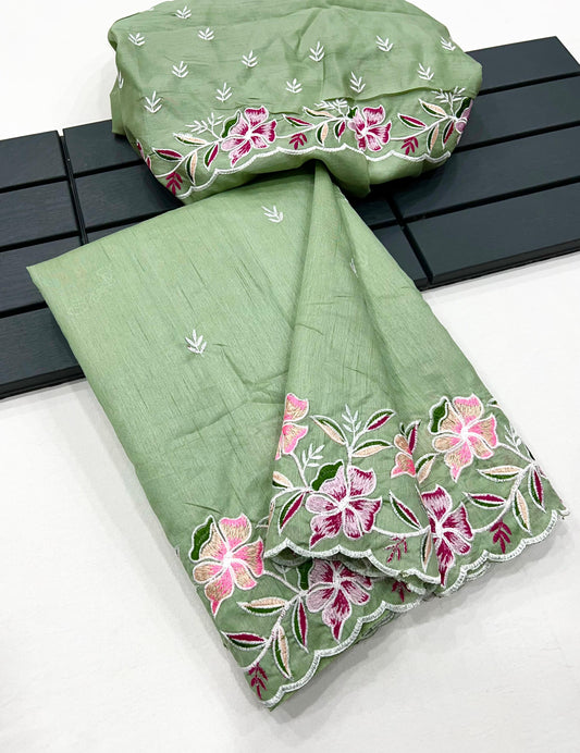 Kayatri New Tussar Silk Embroidery Designer Saree