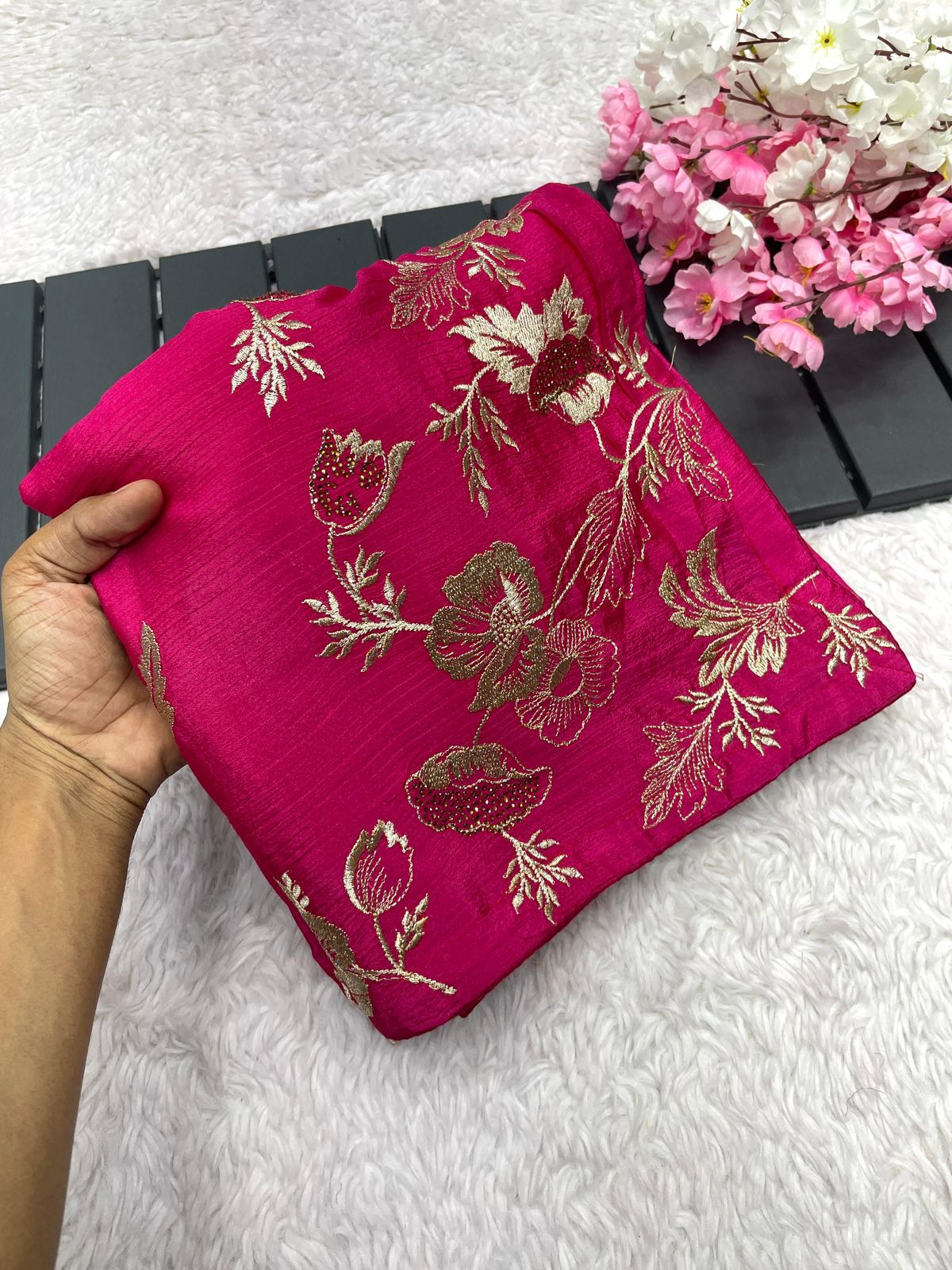 Kayatri New Soft Chinon Embroidery Zari With Siroski Work Saree