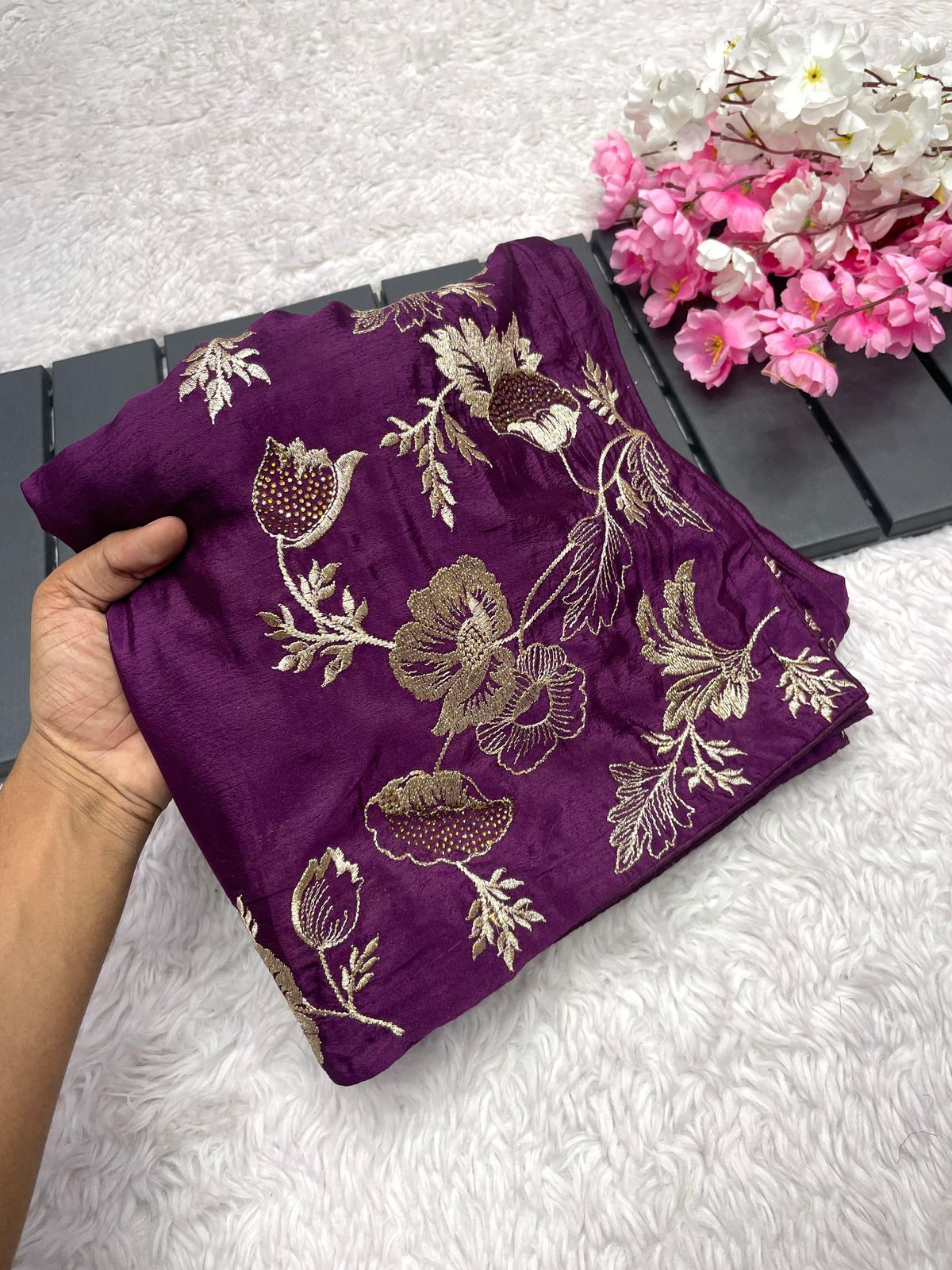 Kayatri New Soft Chinon Embroidery Zari With Siroski Work Saree