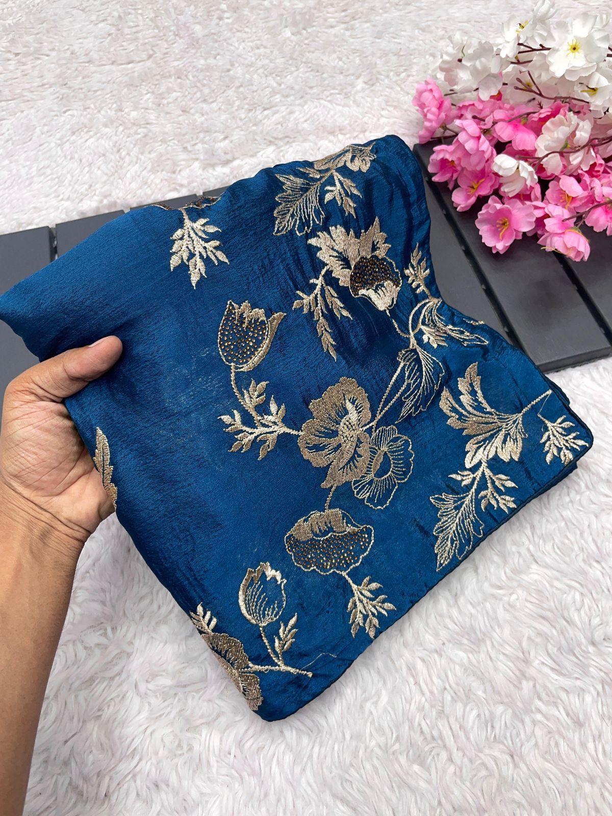 Kayatri New Soft Chinon Embroidery Zari With Siroski Work Saree