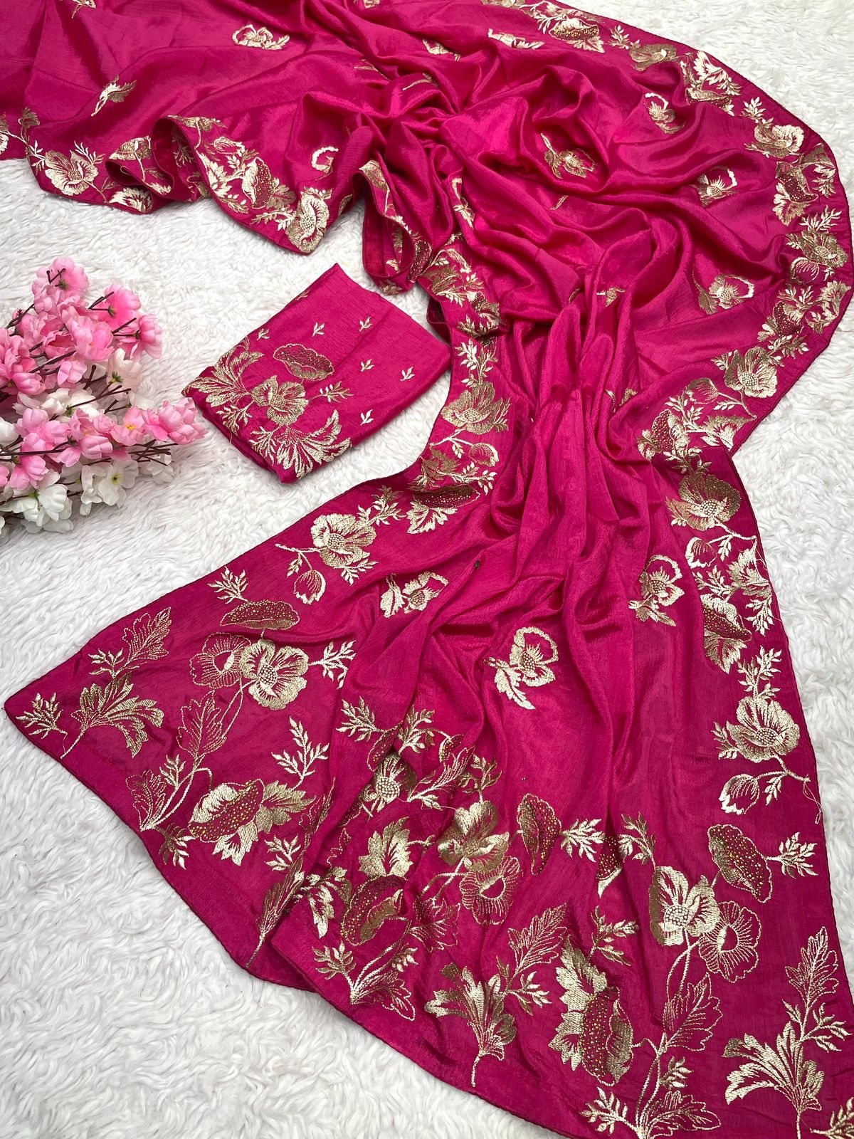 Kayatri New Soft Chinon Embroidery Zari With Siroski Work Saree