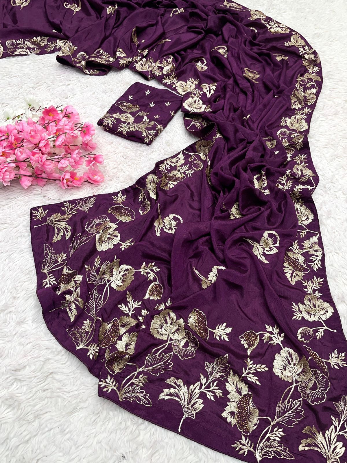 Kayatri New Soft Chinon Embroidery Zari With Siroski Work Saree