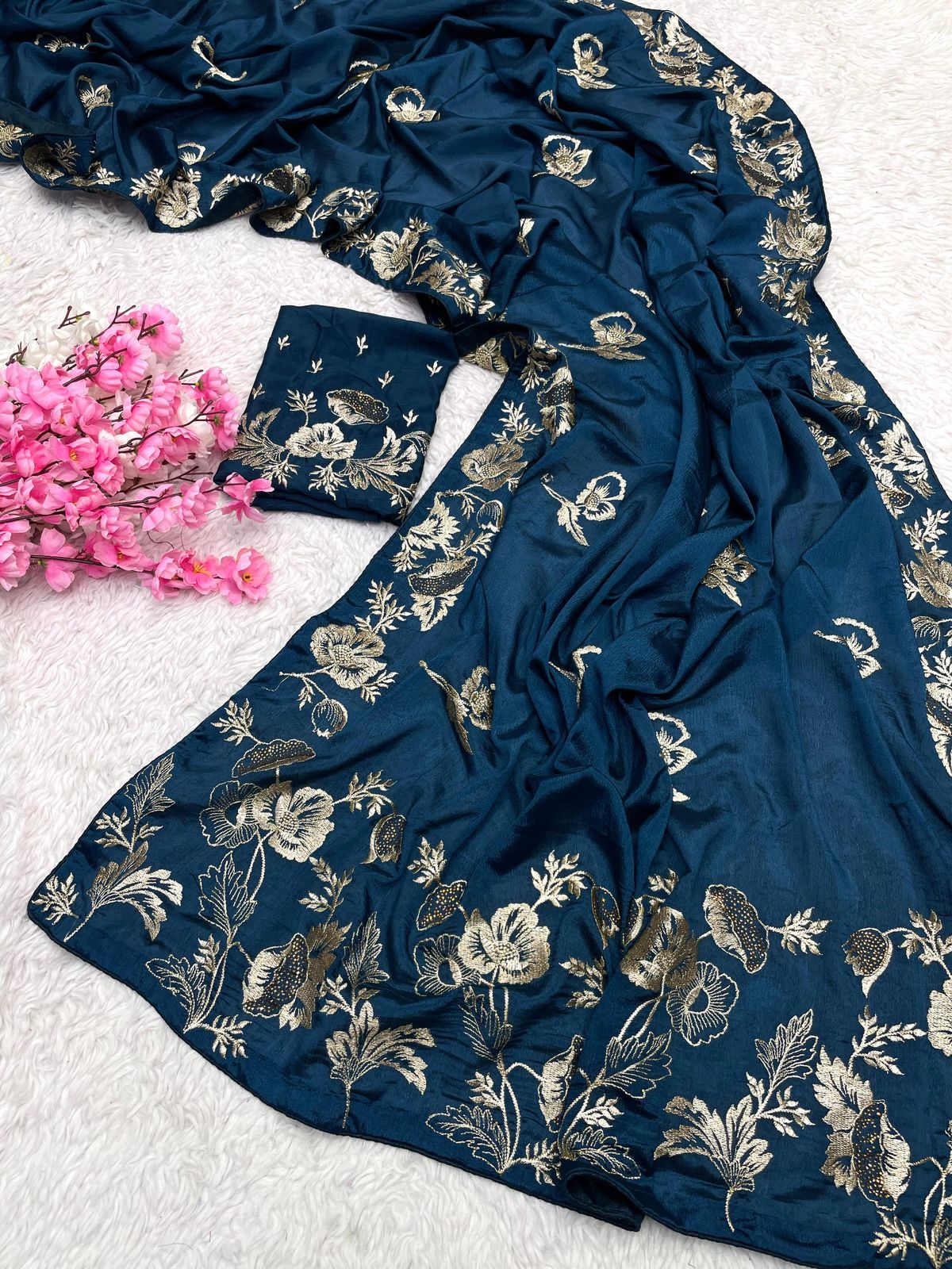 Kayatri New Soft Chinon Embroidery Zari With Siroski Work Saree