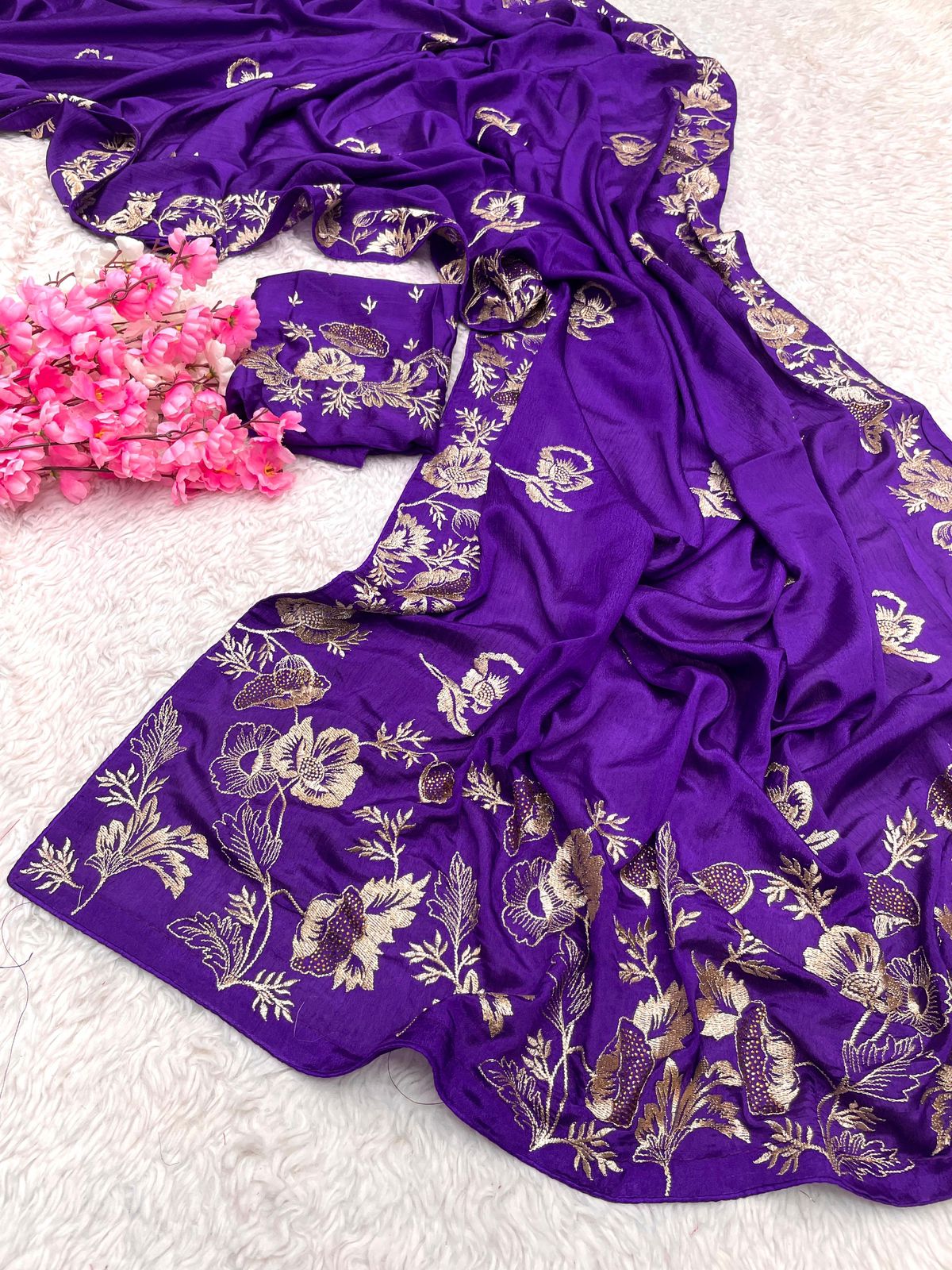 Kayatri New Soft Chinon Embroidery Zari With Siroski Work Saree