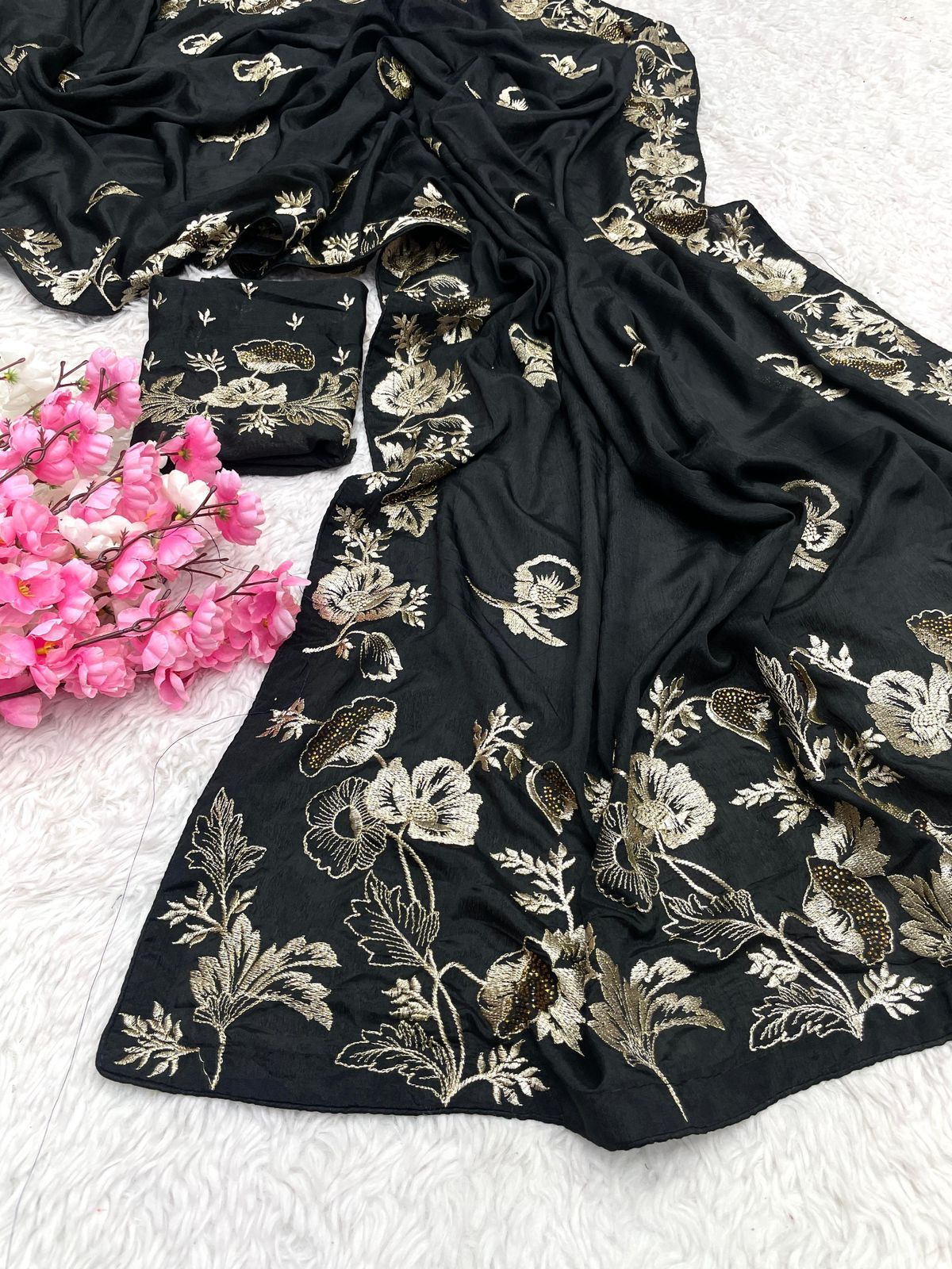 Kayatri New Soft Chinon Embroidery Zari With Siroski Work Saree