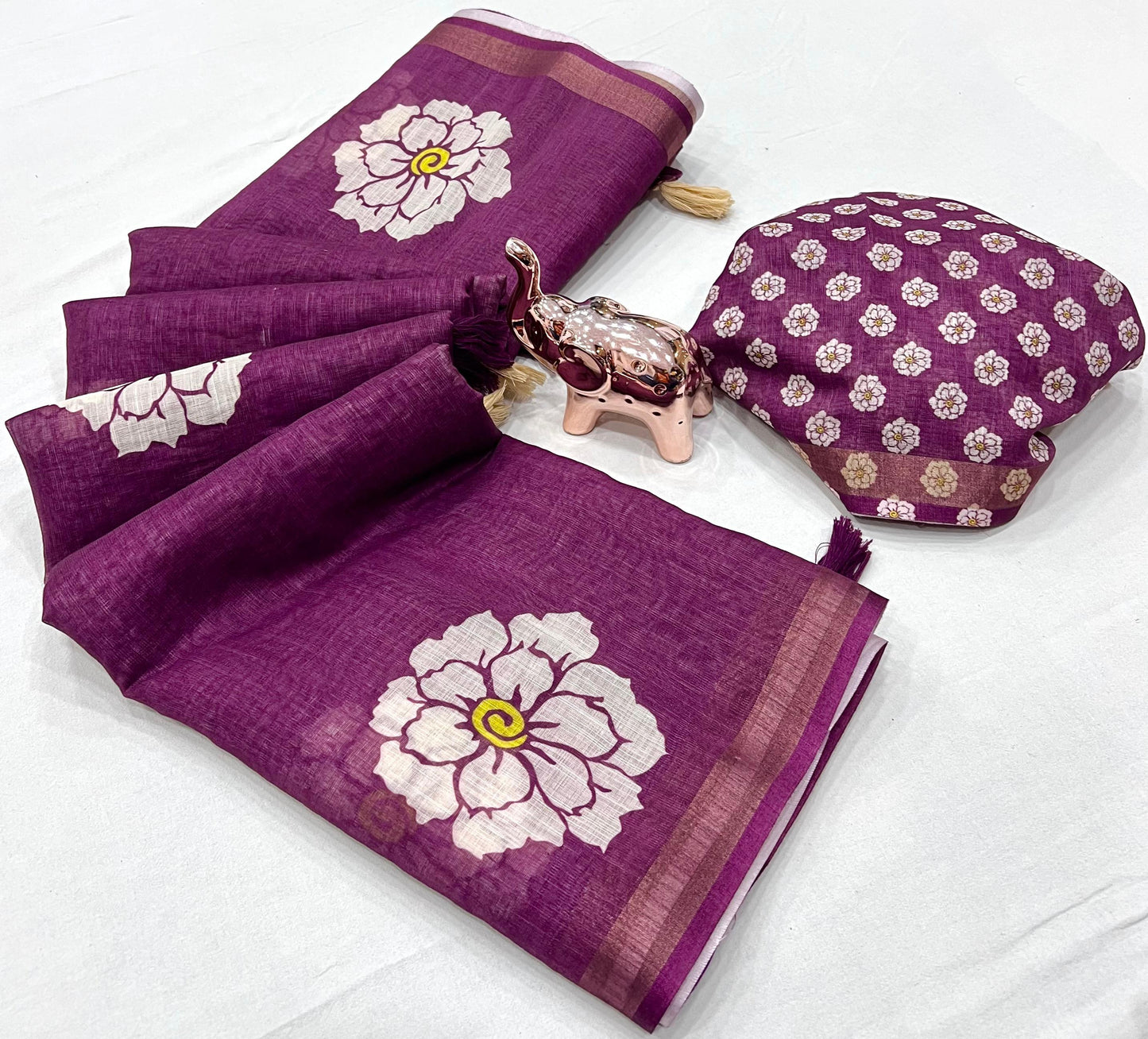 Kayatri New Soft Lenin Digital Flower Print Saree