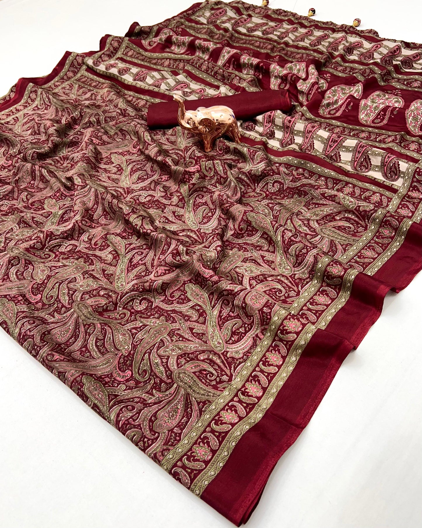 Kayatri New Pure Crapen Satin Ajrakh Printed saree