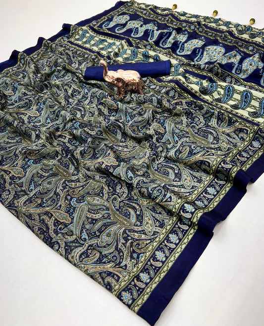 Kayatri New Pure Crapen Satin Ajrakh Printed saree