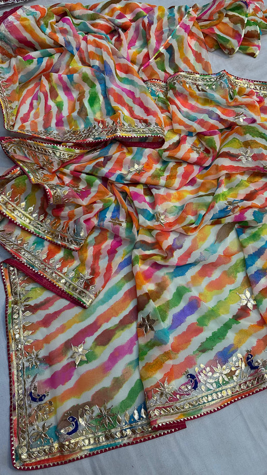Kayatri New 60 Grm Georgette Leheriya Style Saree
