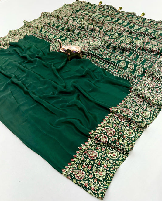 Kayatri New Pure Satin Ajrakh Printed Saree