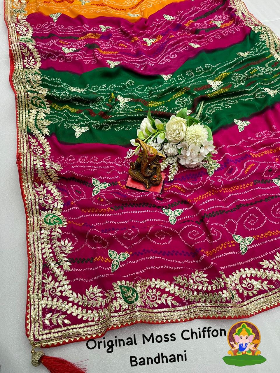 Kayatri New C/C Crush Moss Georgette Multicolor Saree