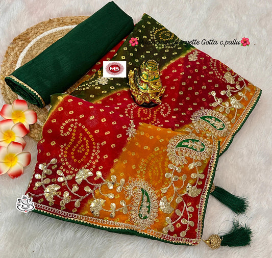 Kayatri New Blooming Pachrangi Georgette Gota Work Saree
