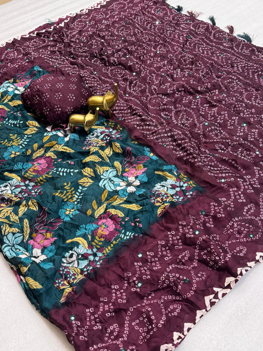 Kayatri New Flower With Bandhani Style Saree