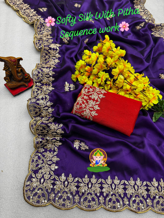 Kayatri New Softy Silk Designer Cutwork Border Saree