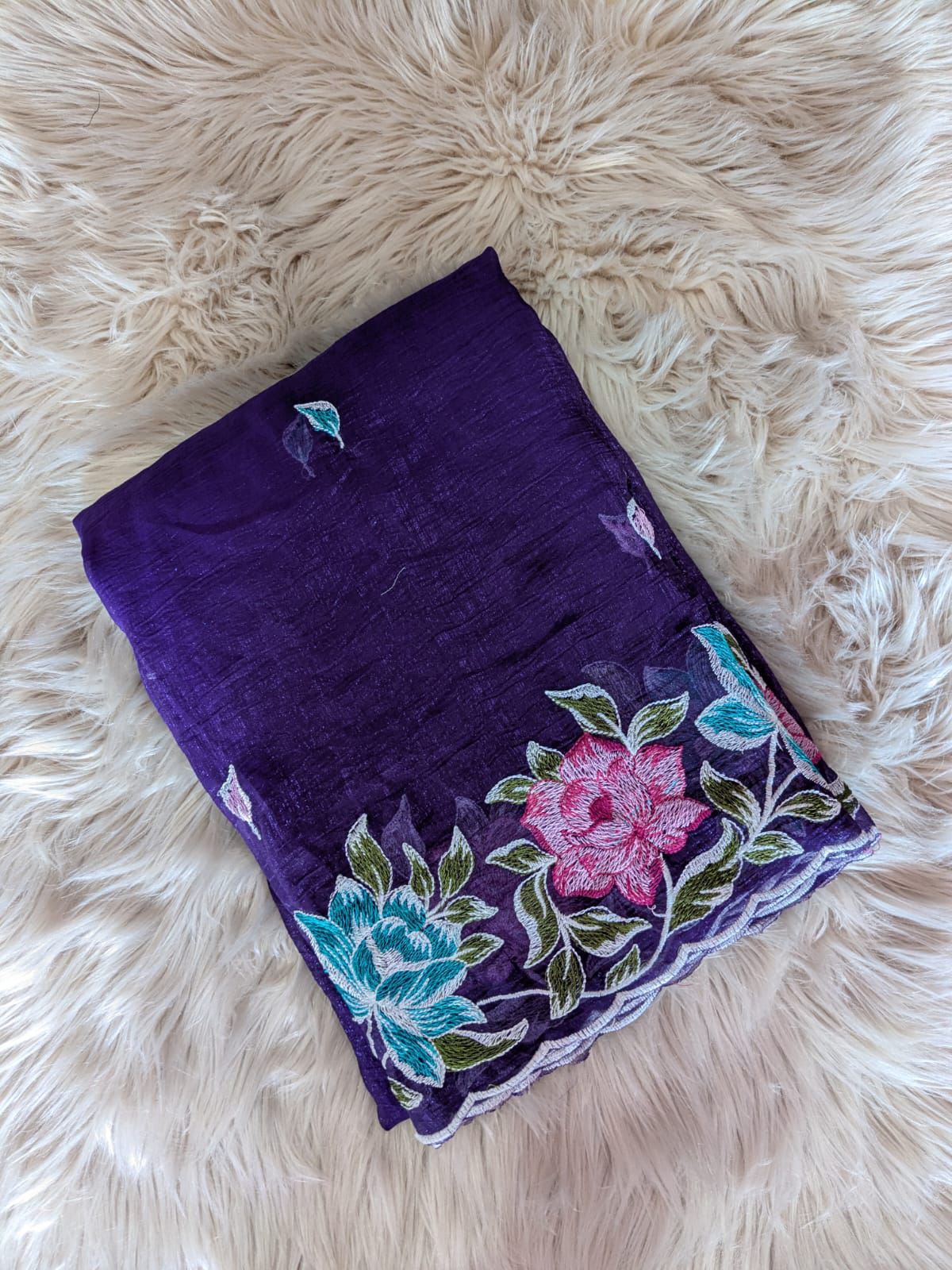 Kayatri New Pure Crunchy Embroidery Flower Design Saree