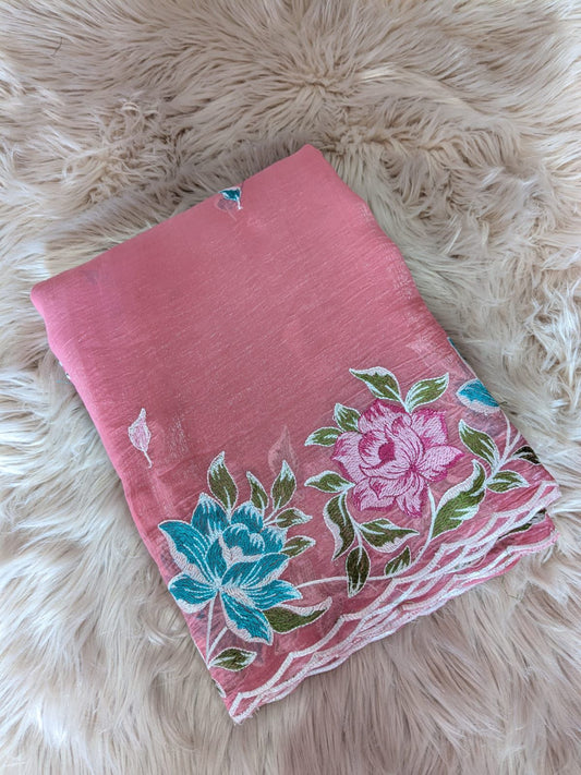 Kayatri New Pure Crunchy Embroidery Flower Design Saree