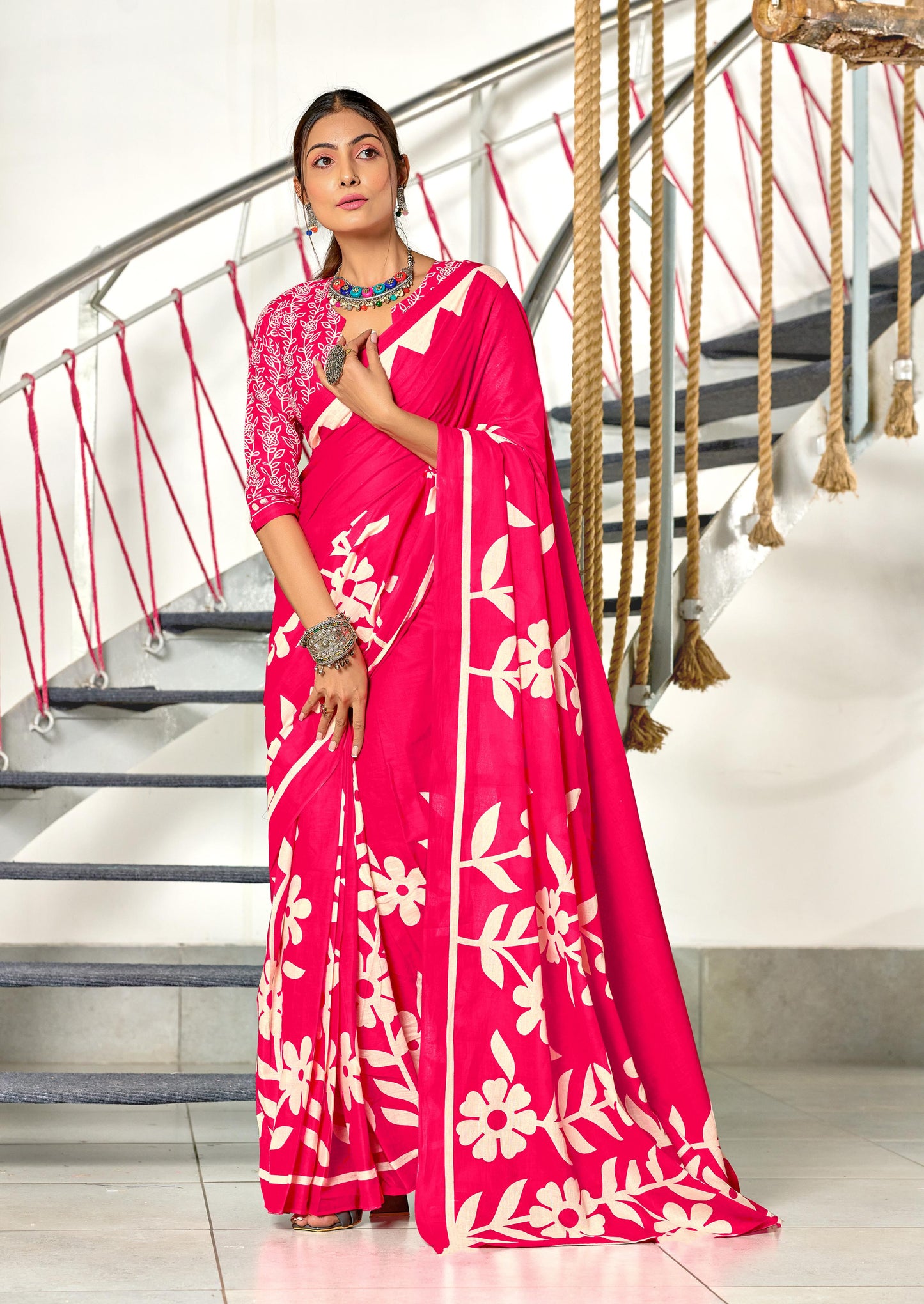 Kayatri New Soft Pure Cotton Fancy Block Print Saree
