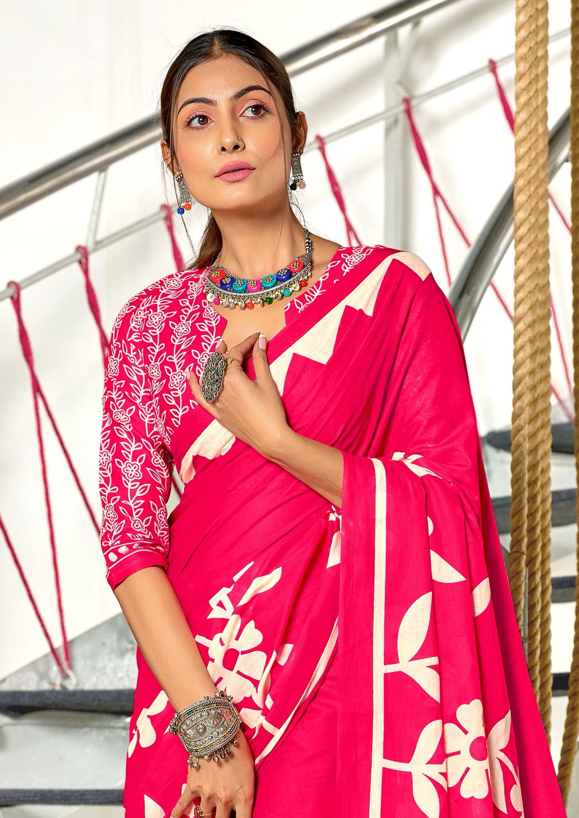 Kayatri New Soft Pure Cotton Fancy Block Print Saree