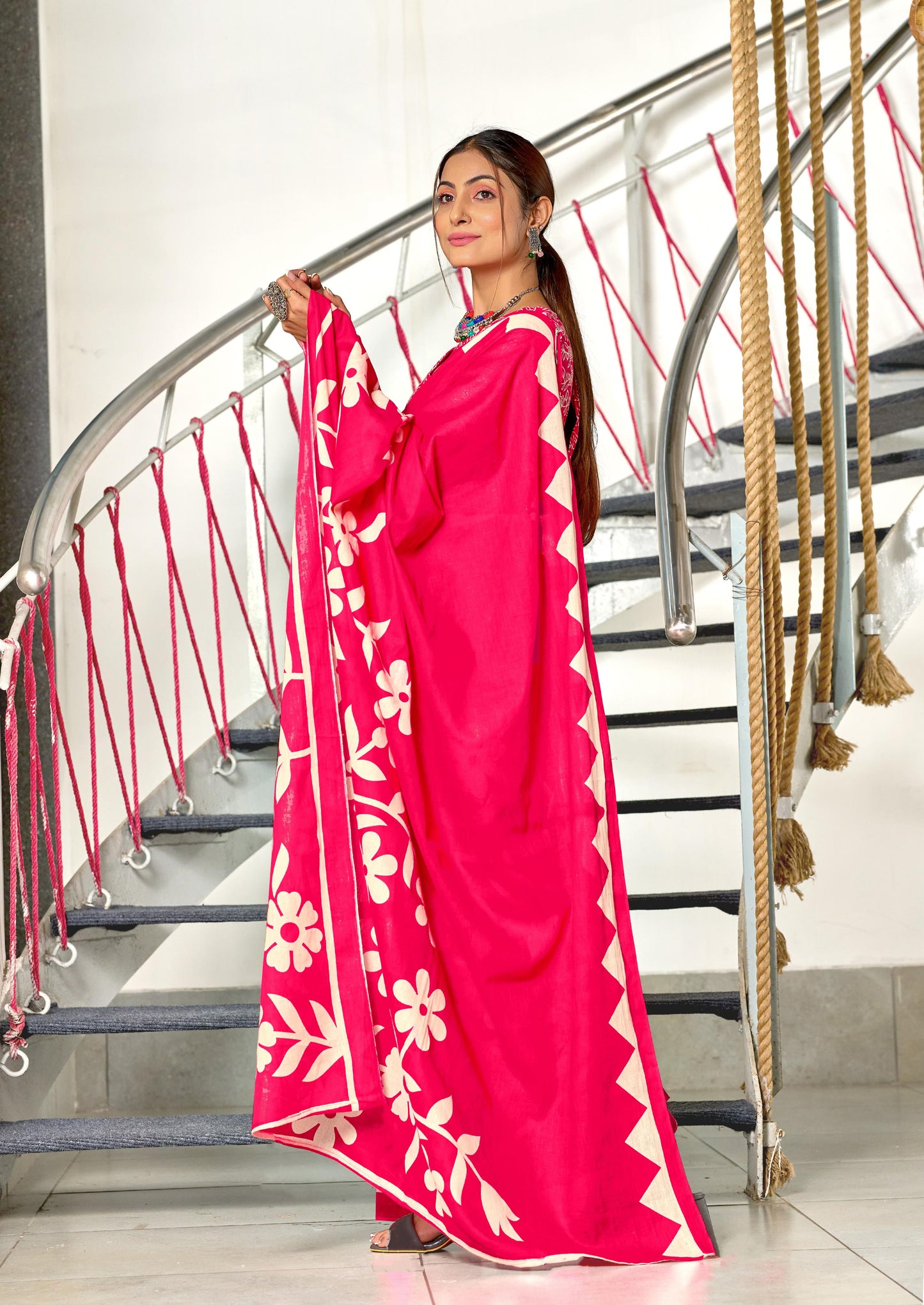 Kayatri New Soft Pure Cotton Fancy Block Print Saree