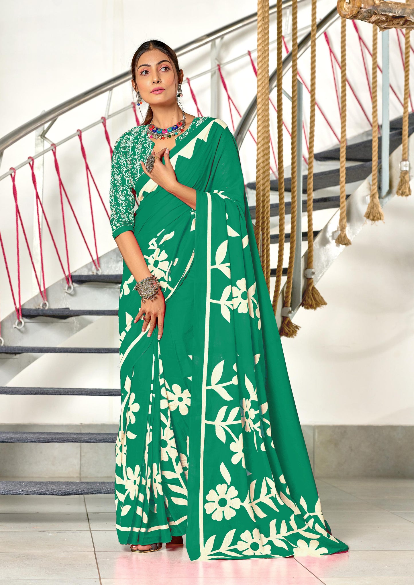Kayatri New Soft Pure Cotton Fancy Block Print Saree