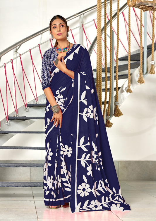 Kayatri New Soft Pure Cotton Fancy Block Print Saree