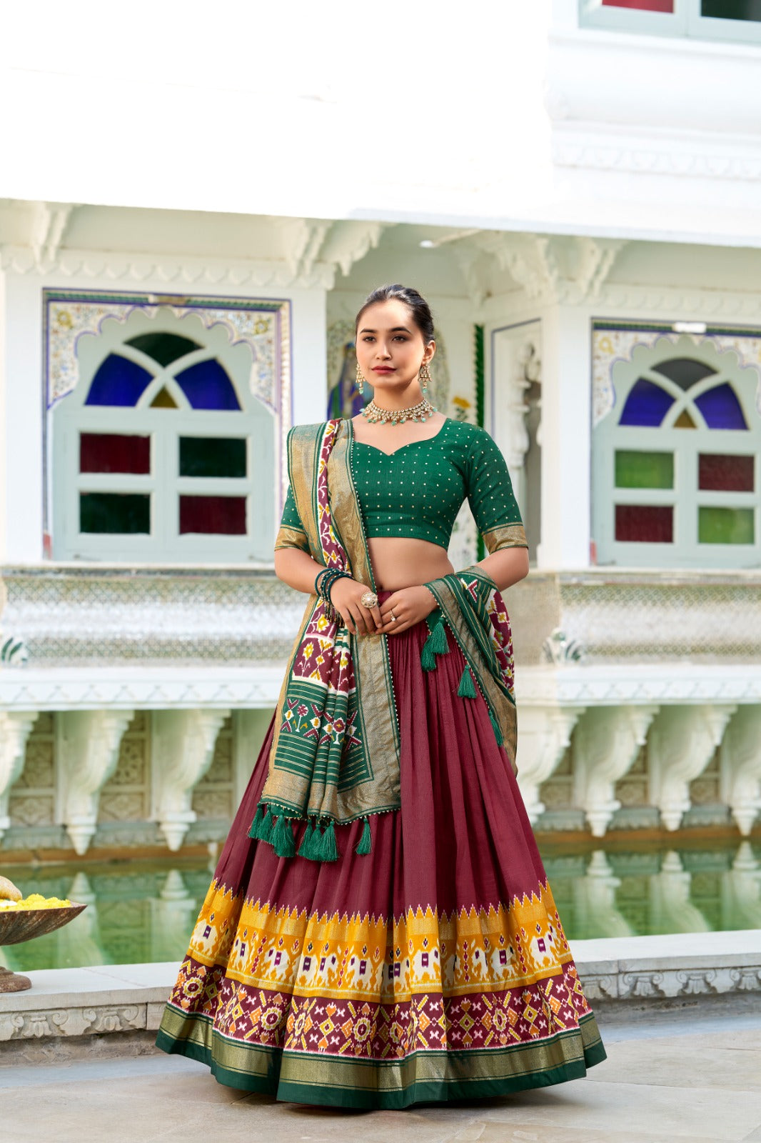 Kayatri New Tussar Silk Patola Print With Foil Work Lehenga