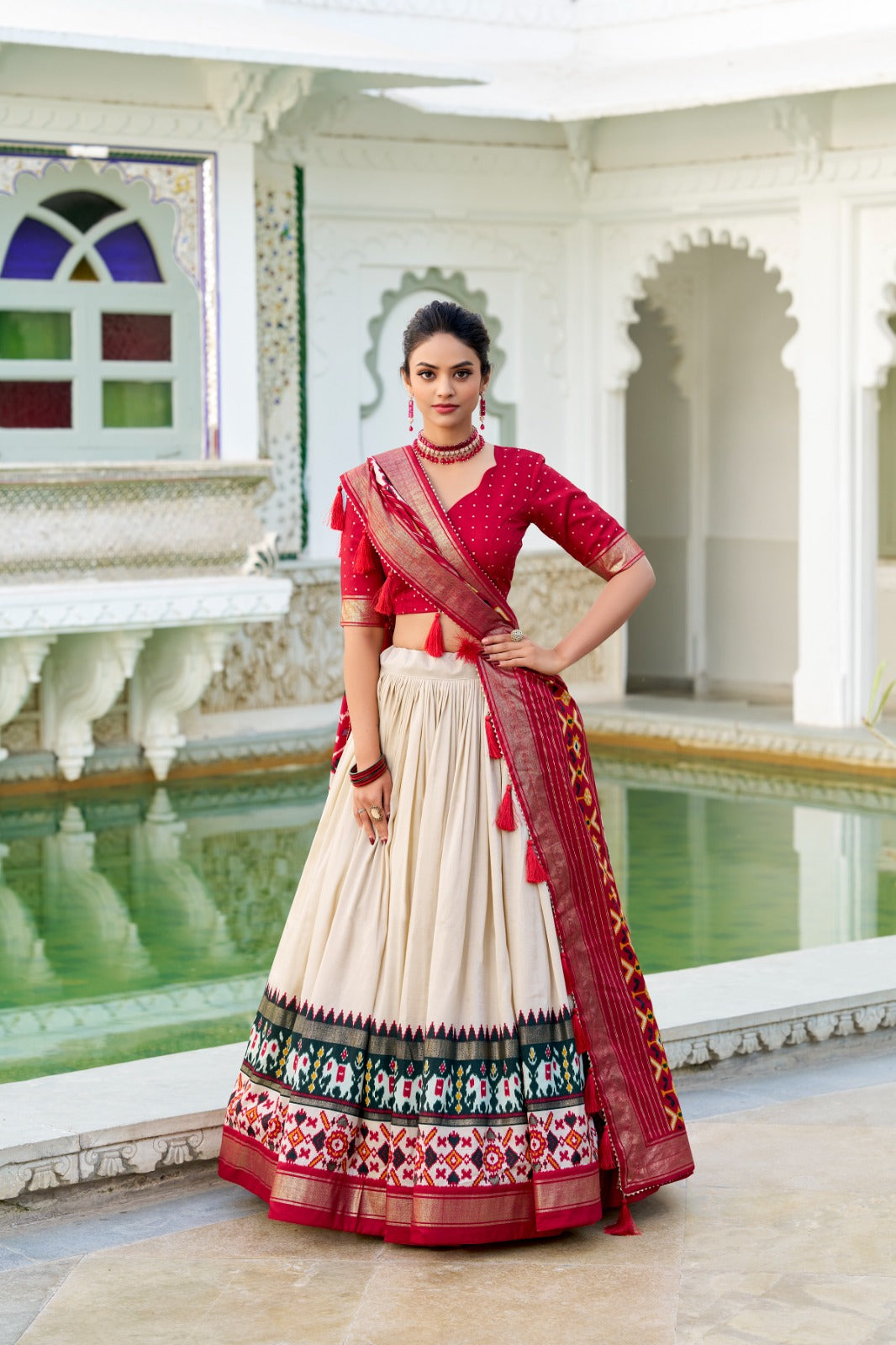 Kayatri New Tussar Silk Patola Print With Foil Work Lehenga