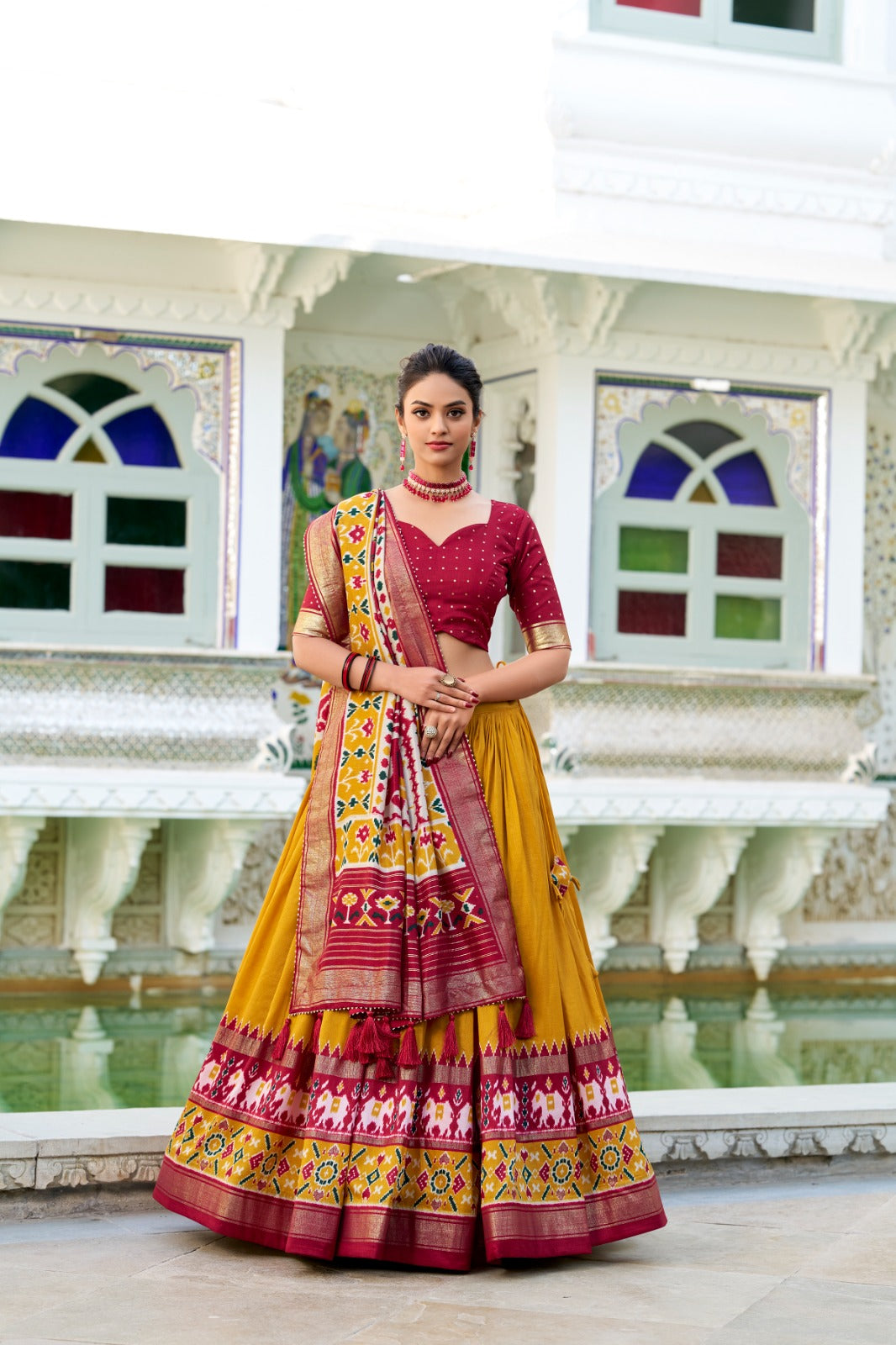 Kayatri New Tussar Silk Patola Print With Foil Work Lehenga