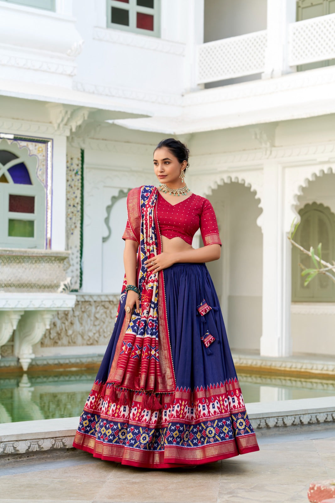 Kayatri New Tussar Silk Patola Print With Foil Work Lehenga