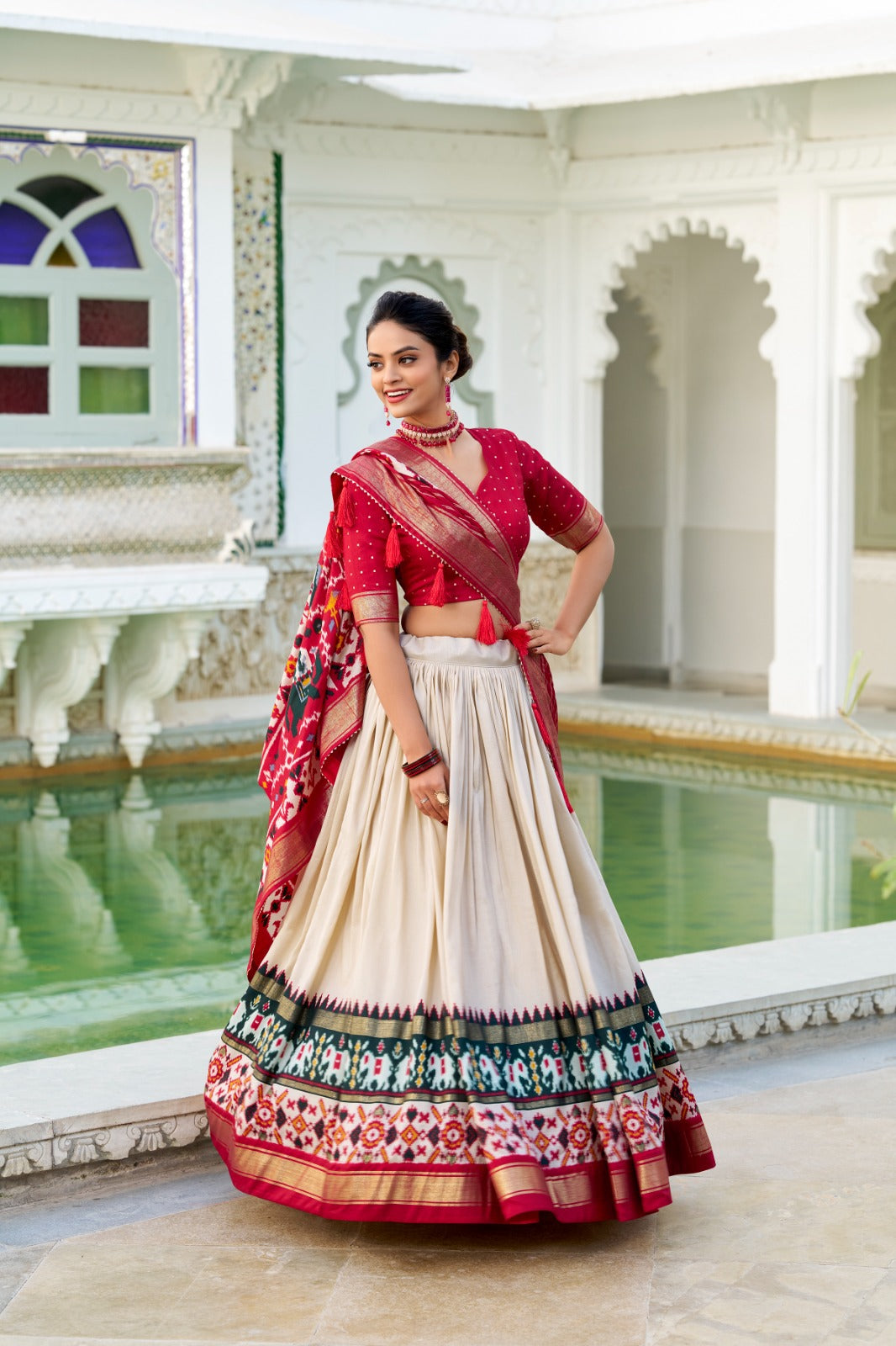 Kayatri New Tussar Silk Patola Print With Foil Work Lehenga